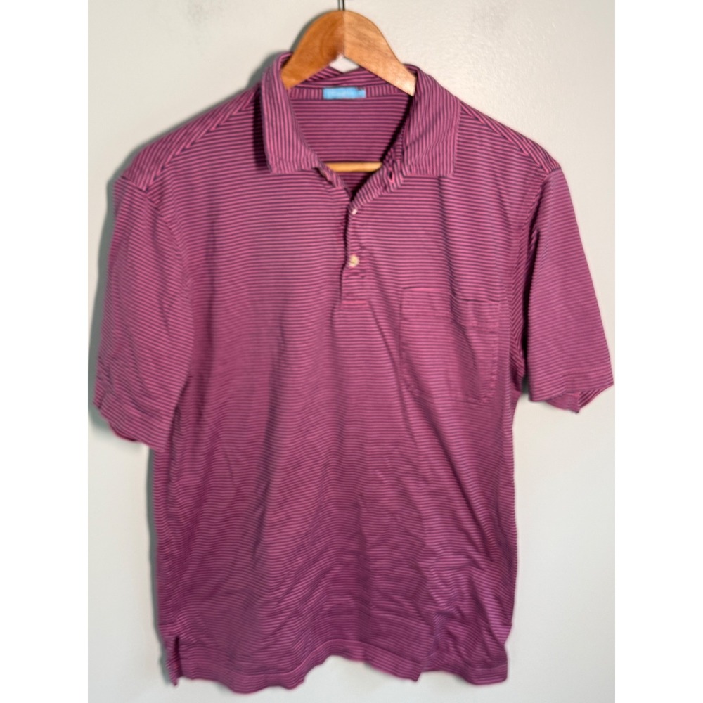 J.McLaughlin Mens Pink Navy Micro Stripe Short Sleeve Pocket Polo Shirt Size M